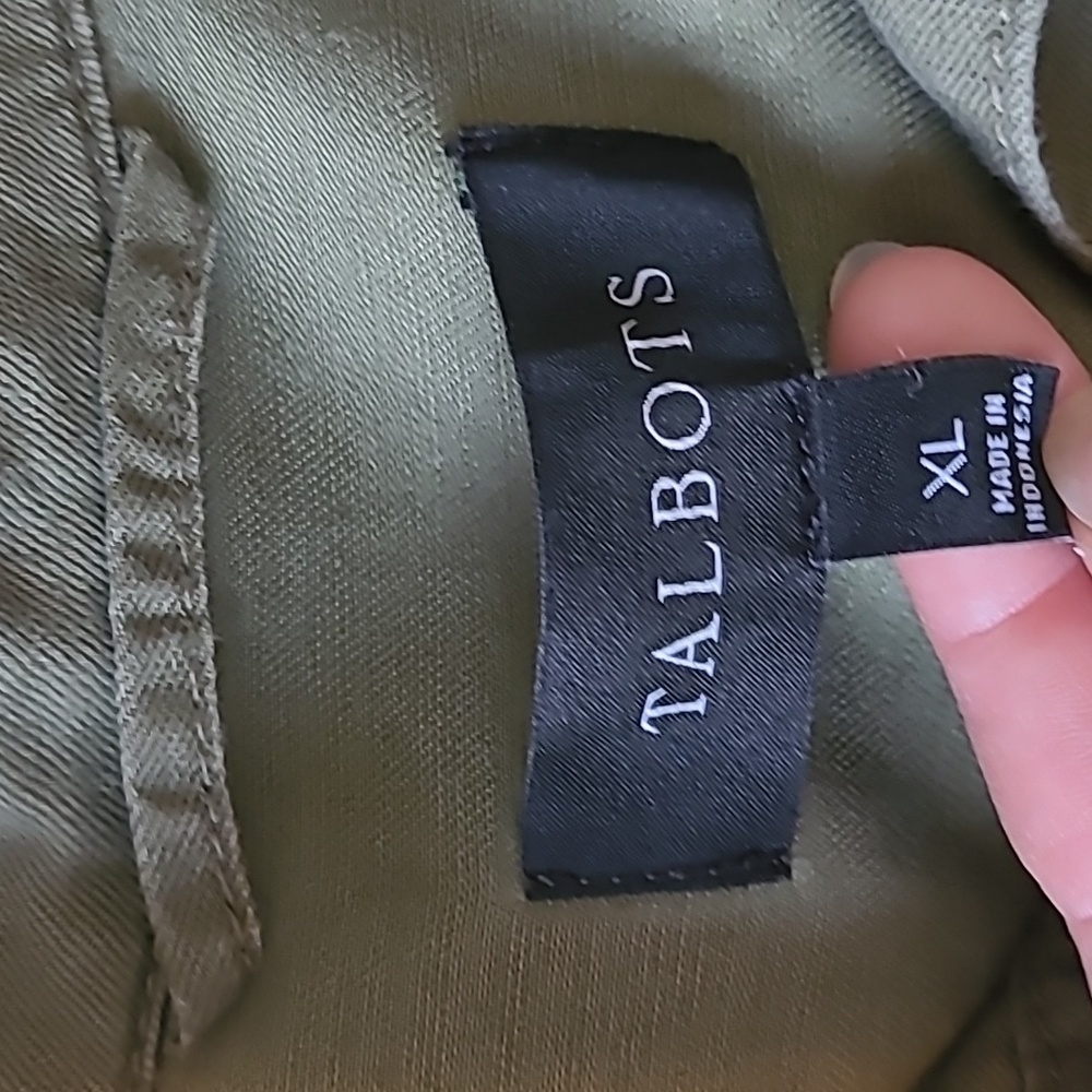 Talbots Linen Cotton Blend Dark Green Utility Lightweight Summer Jacket - Picture 5 of 11